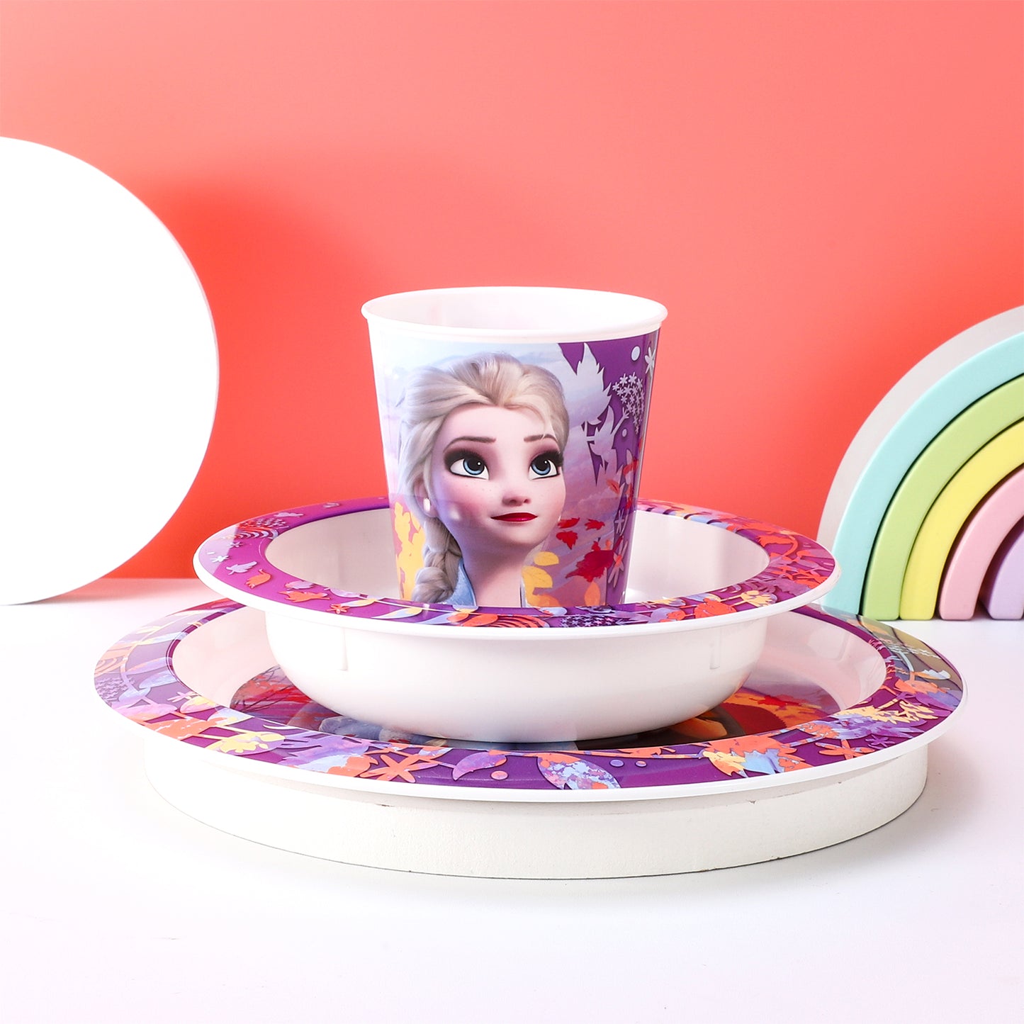 Frozen 3pcs Premium, Bicolour Kids Dinner Tableware Set Plate, Bowl & Tumbler, BPA Free