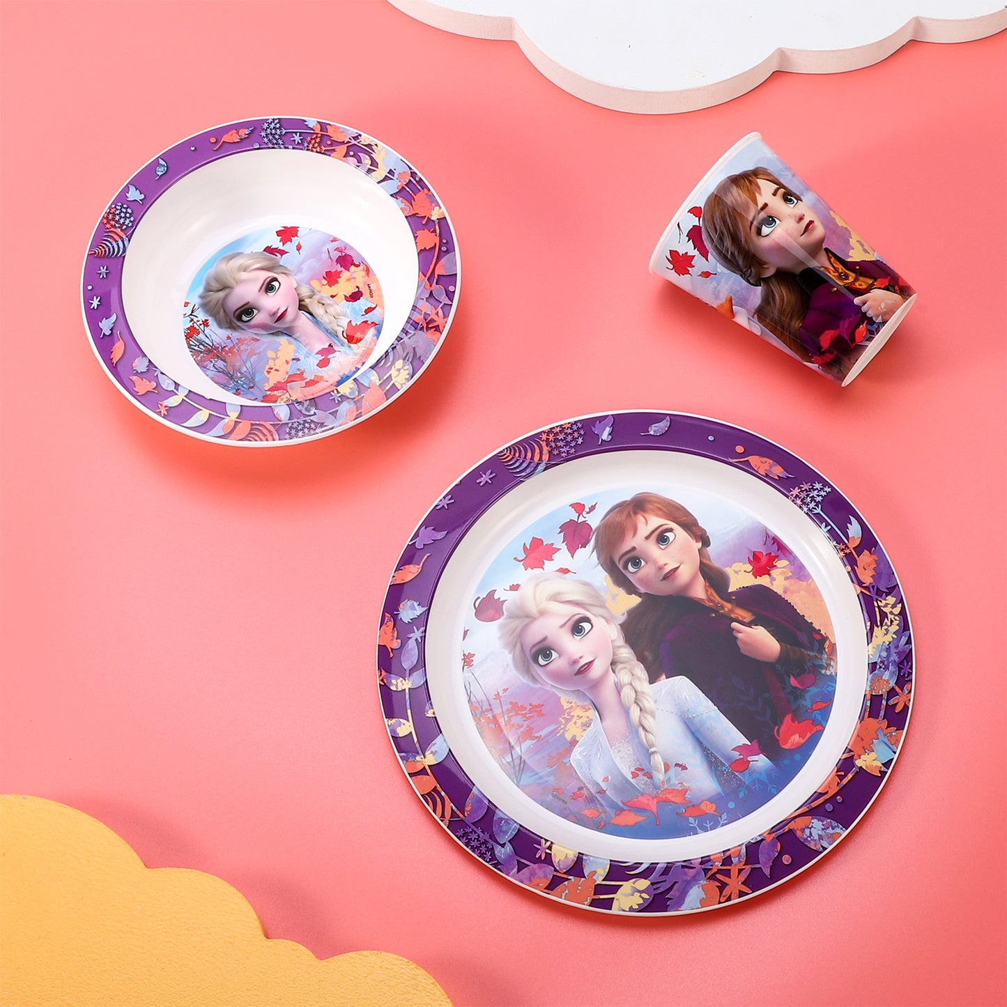 Frozen 3pcs Premium, Bicolour Kids Dinner Tableware Set Plate, Bowl & Tumbler, BPA Free