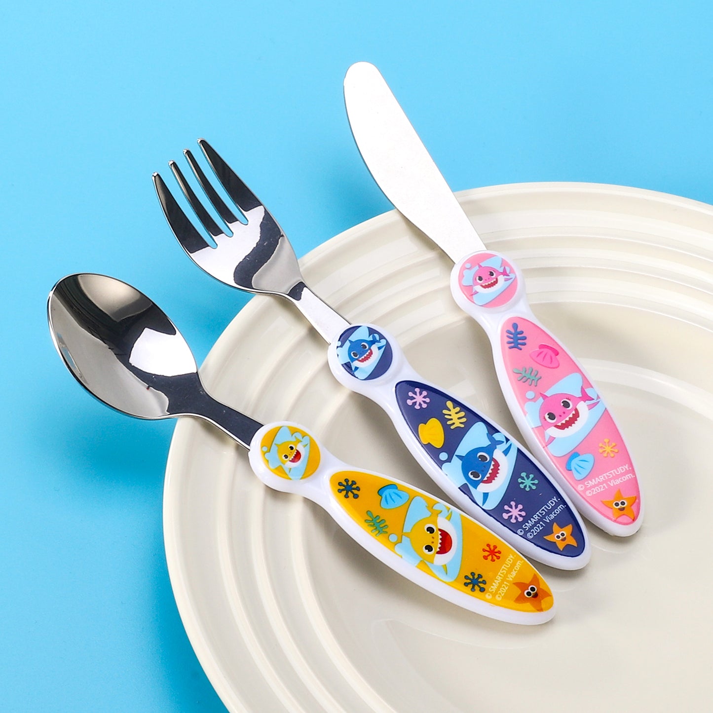 Baby Shark Children's Kids 3pcs Cutlery Set - Knife/Fork/Spoon