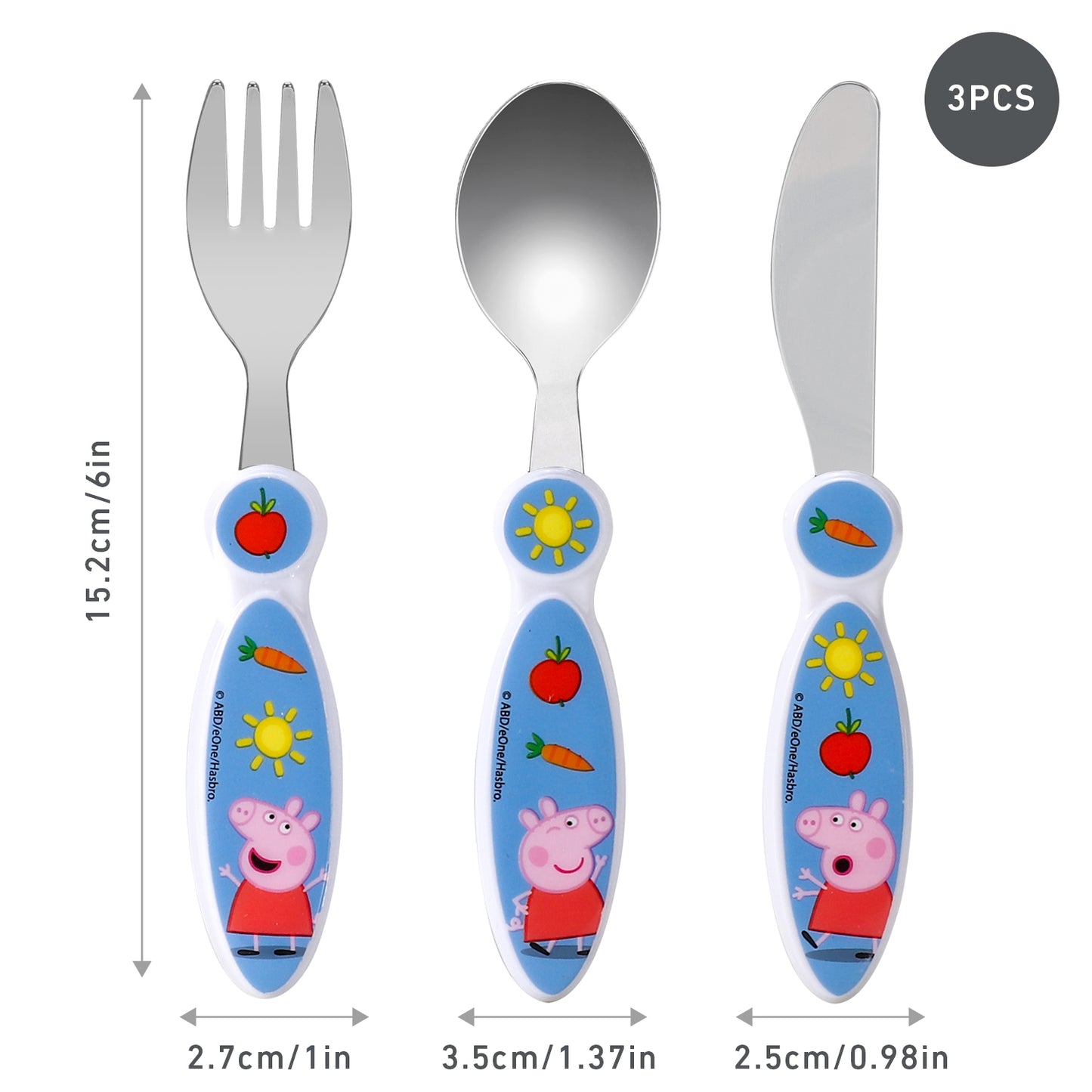 Peppa Pig Children's Kids 3pcs Cutlery Set - Knife/Fork/Spoon