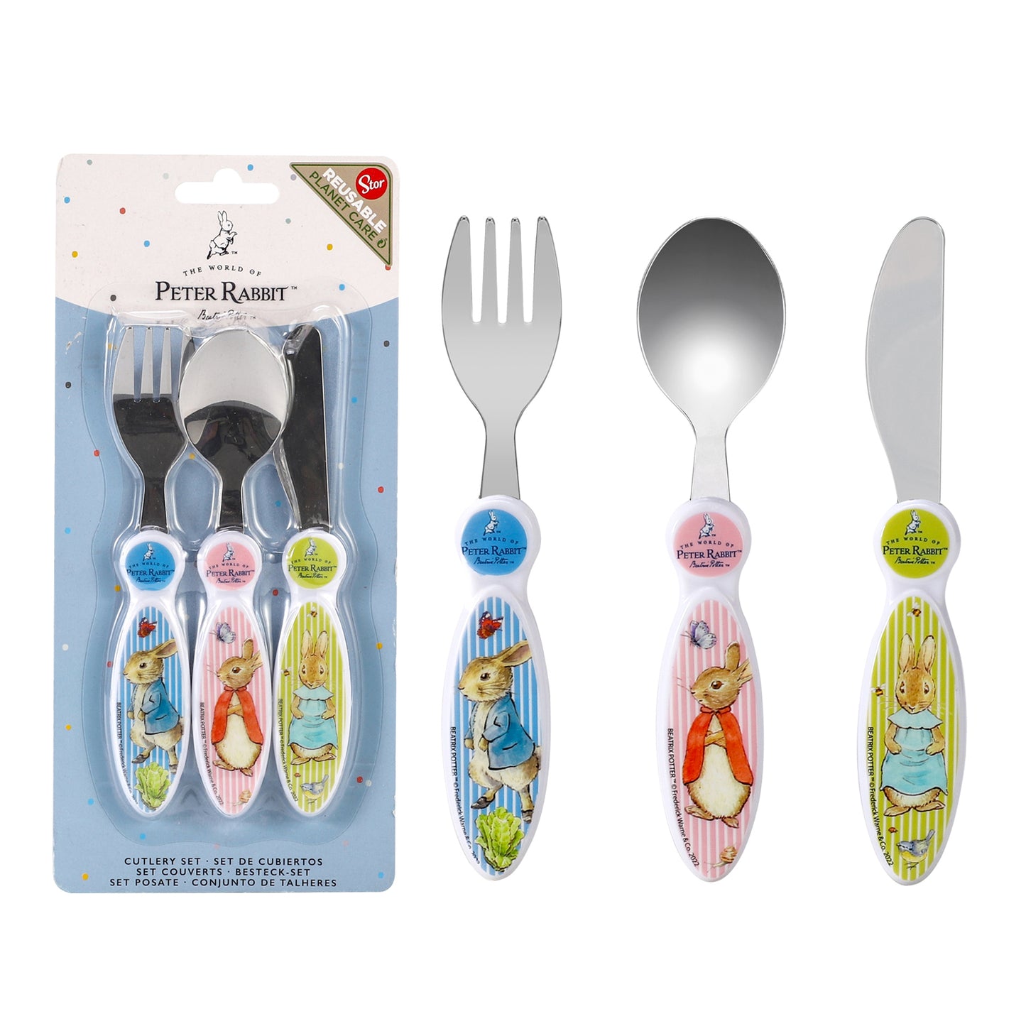 Peter Rabbit Children's Kids 3pcs Cutlery Set - Knife/Fork/Spoon