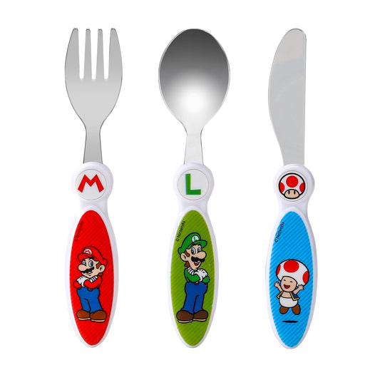 Super Mario Children's Kids 3pcs Cutlery Set - Knife/Fork/Spoon