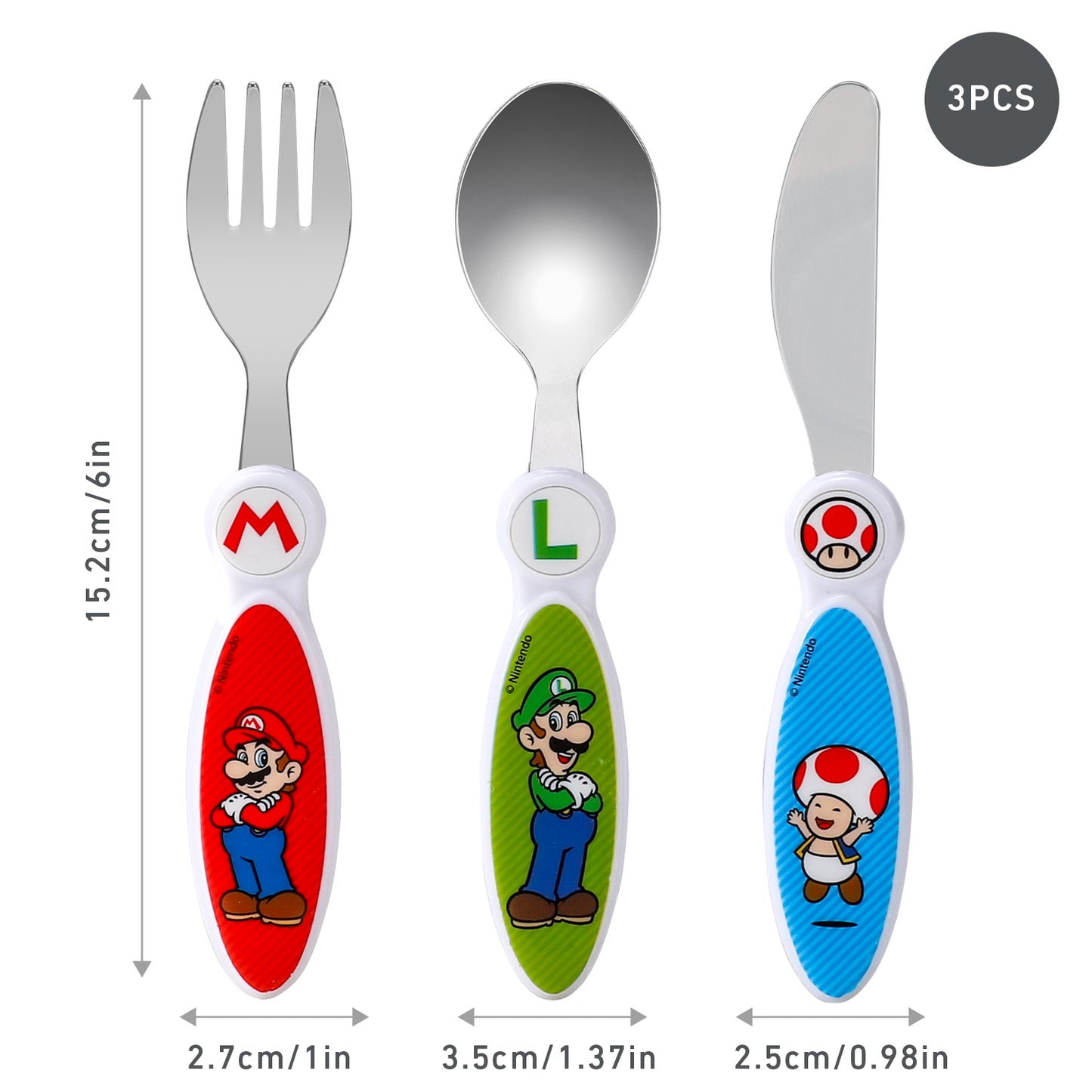 Super Mario Children's Kids 3pcs Cutlery Set - Knife/Fork/Spoon