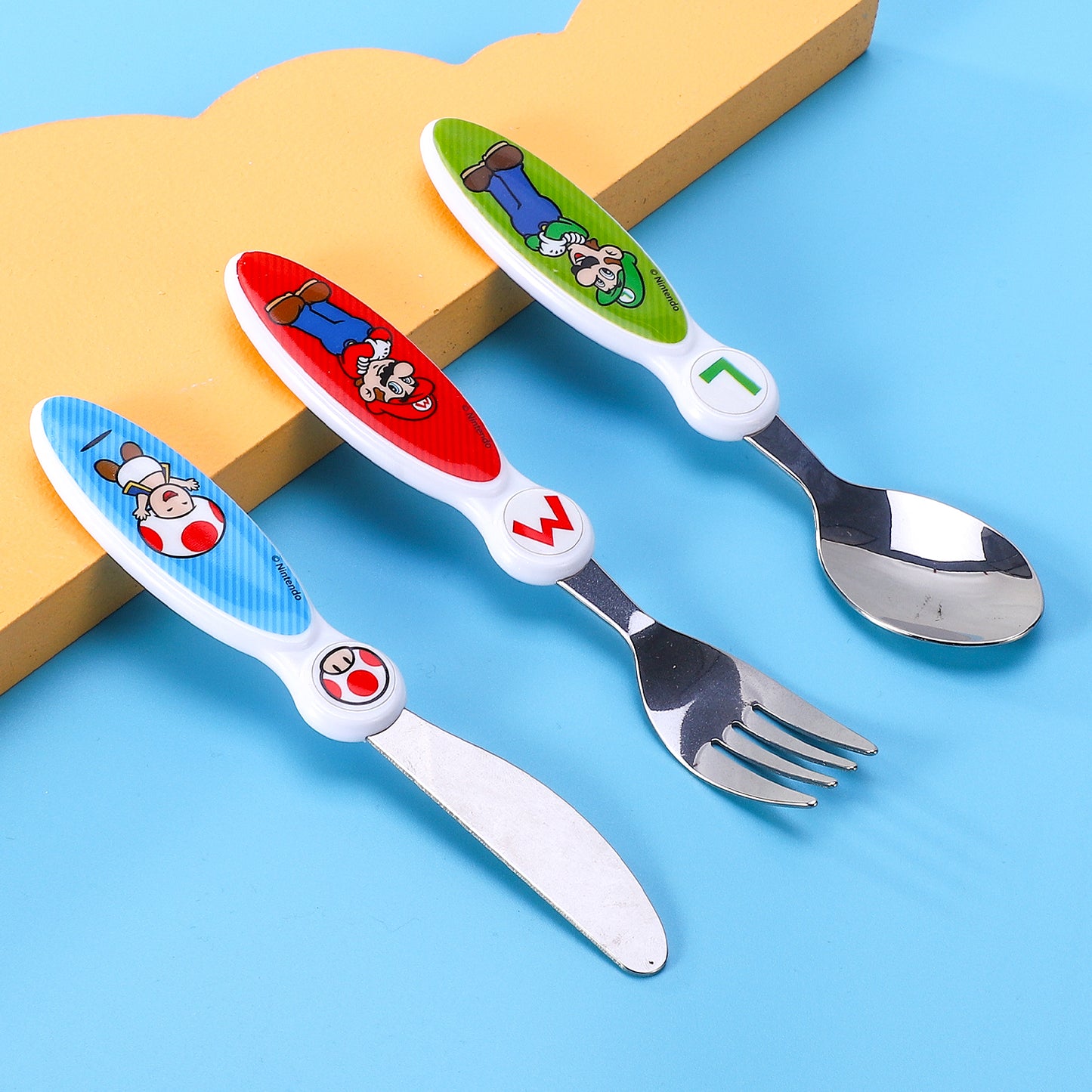 Super Mario Children's Kids 3pcs Cutlery Set - Knife/Fork/Spoon