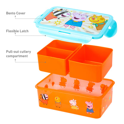 Peppa Pig Kids Rectangular Lunch Bento Food Box Container with Removable Compartments 1200ml Leak Proof, BPA Free