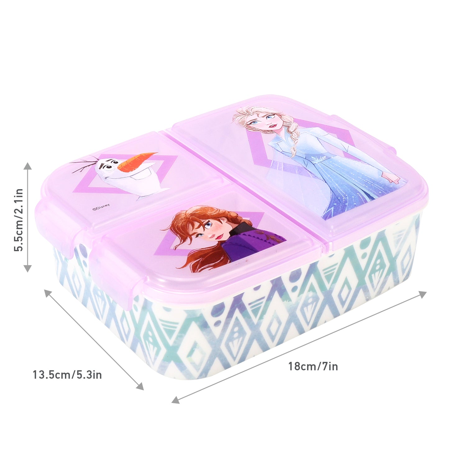 Frozen Kids Childrens Multi Compartment Rectangular School Travel Lunch Food Box Sandwich Bento Container, BPA Free