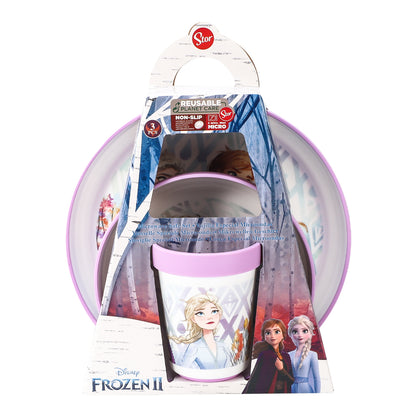 Frozen Anti-Slip 3pcs Bicolor Premium Kids Dinner Tableware Set Plate, Bowl & Tumbler, BPA Free