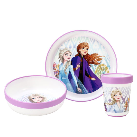 Frozen Anti-Slip 3pcs Bicolor Premium Kids Dinner Tableware Set Plate, Bowl & Tumbler, BPA Free