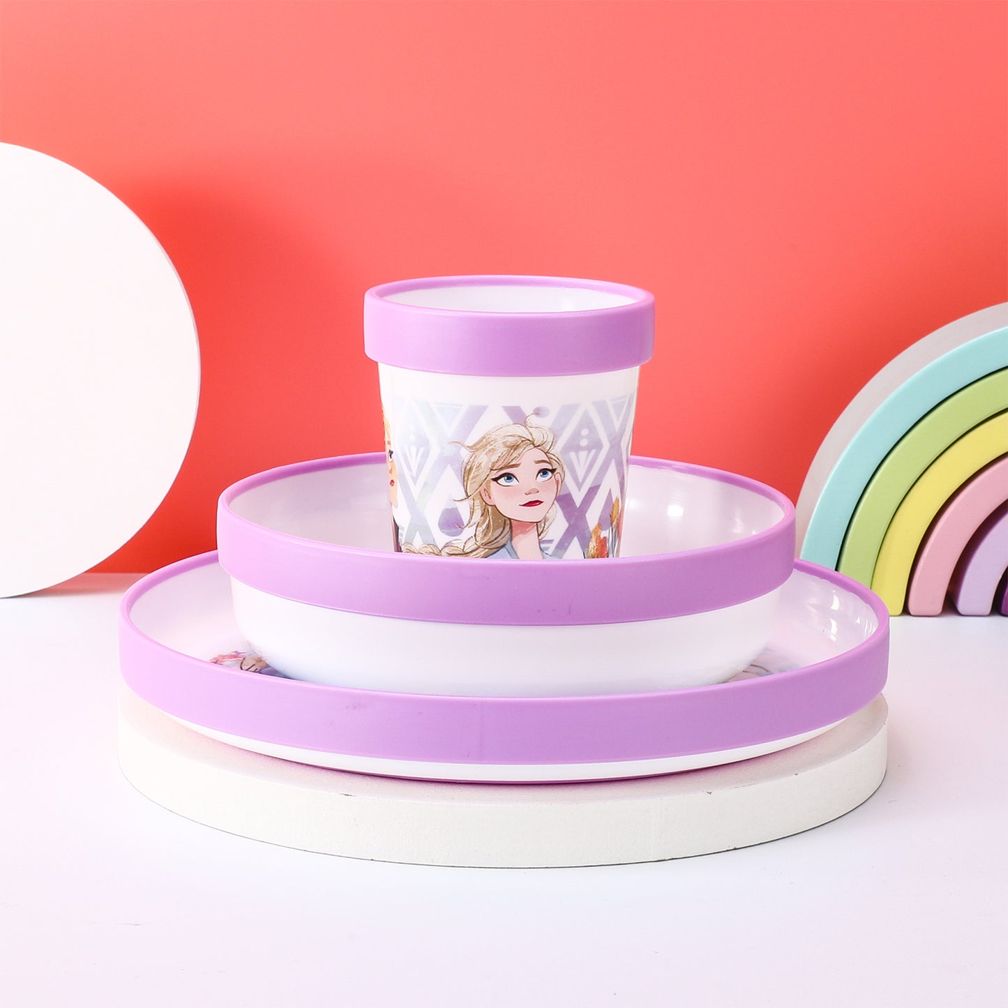 Frozen Anti-Slip 3pcs Bicolor Premium Kids Dinner Tableware Set Plate, Bowl & Tumbler, BPA Free