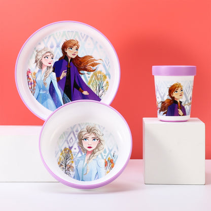 Frozen Anti-Slip 3pcs Bicolor Premium Kids Dinner Tableware Set Plate, Bowl & Tumbler, BPA Free