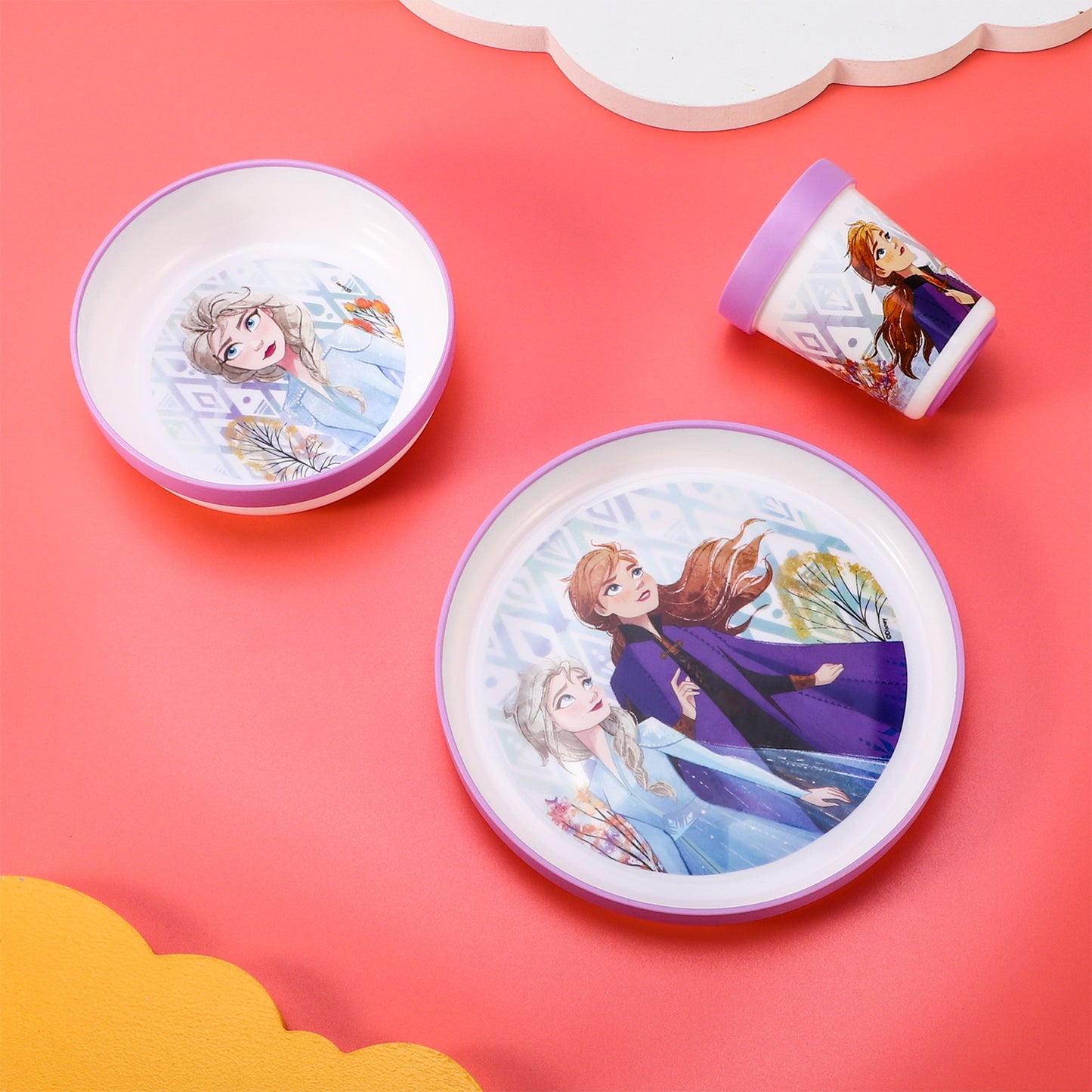 Frozen Anti-Slip 3pcs Bicolor Premium Kids Dinner Tableware Set Plate, Bowl & Tumbler, BPA Free