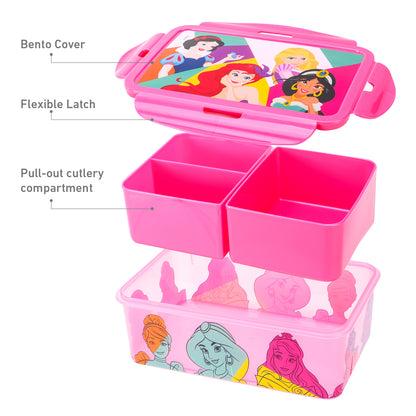 Disney Princess Kids Rectangular Lunch Bento Food Box Container with Removable Compartments 1200ml Leak Proof, BPA Free