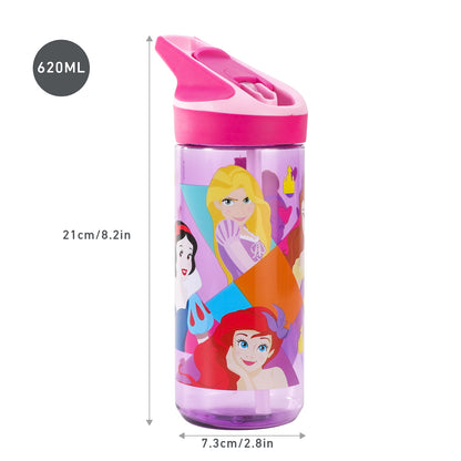 Disney Princess 620ml Water Bottle for Kids, School Drinks Bottle Made of Durable Tritan, Bpa Free, Disney Princess Bright & Bold