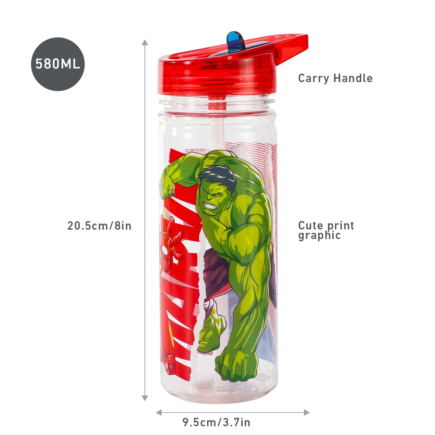 Avengers 580ml Water Bottle for Kids, School Drinks Bottle Made of Durable Tritan BPA Free