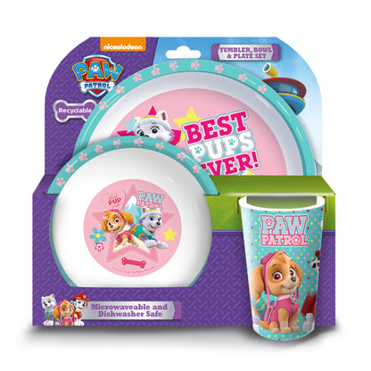 Paw Patrol Girls 3Pcs Coloured Dining Set - Plate, Bowl and Tumbler Dinnerware Set for Children, BPA Free