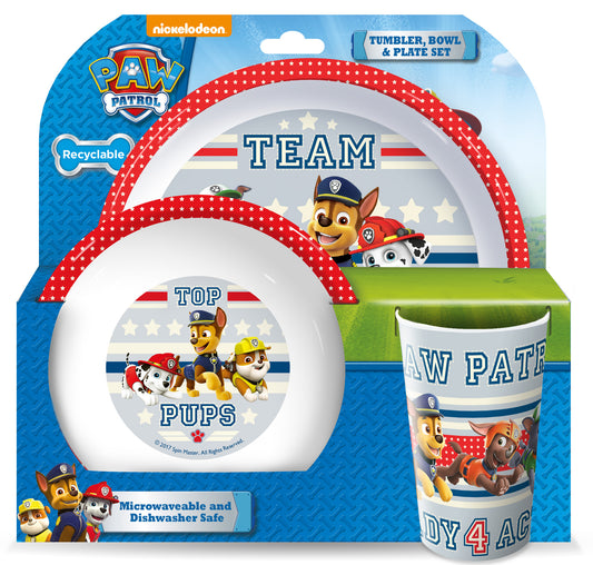 Paw Patrol 3Pcs Coloured Dining Set - Plate, Bowl and Tumbler Dinnerware Set for Children, BPA Free