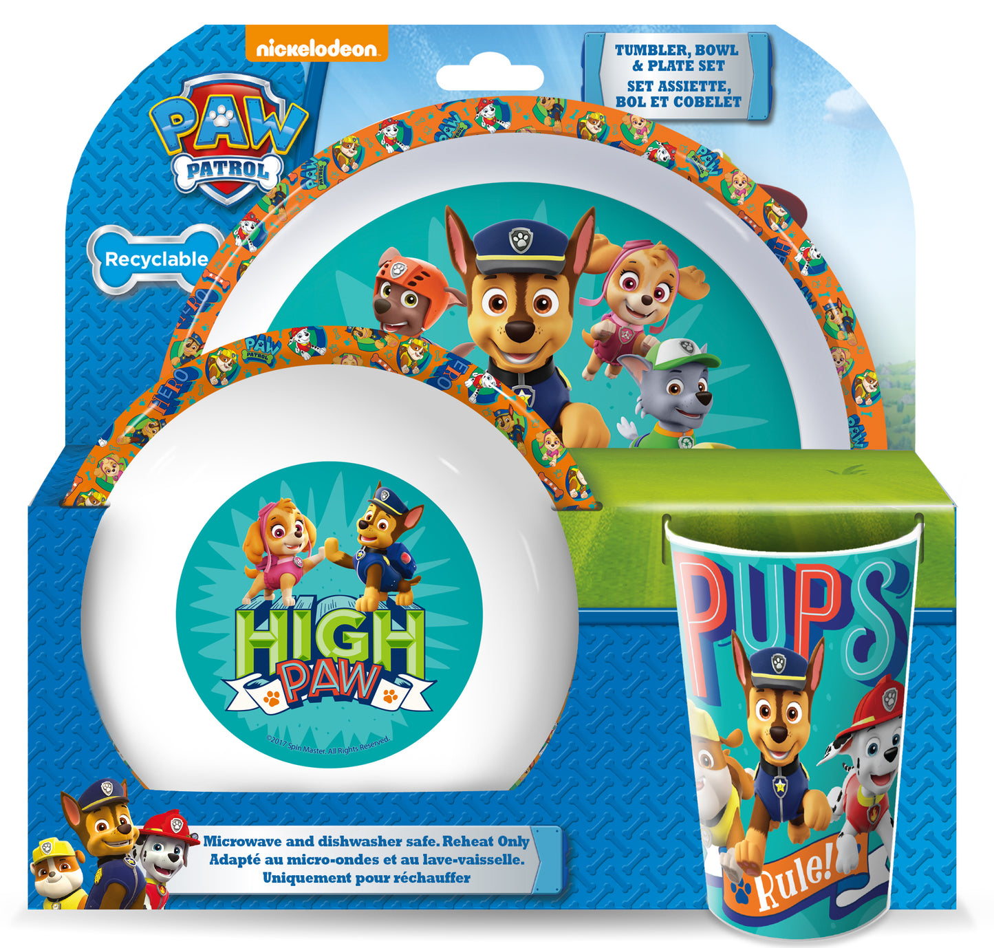 Paw Patrol 3Pcs Coloured Dining Set - Plate, Bowl and Tumbler Dinnerware Set for Children, BPA Free