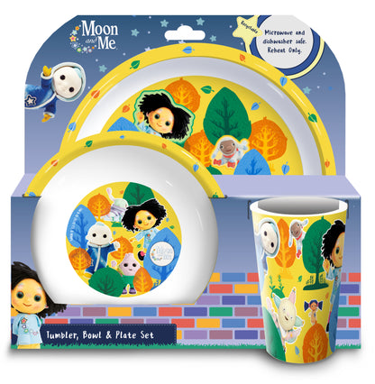 Moon and Me 3Pcs Coloured Dining Set - Plate, Bowl and Tumbler Dinnerware Set for Children, BPA Free