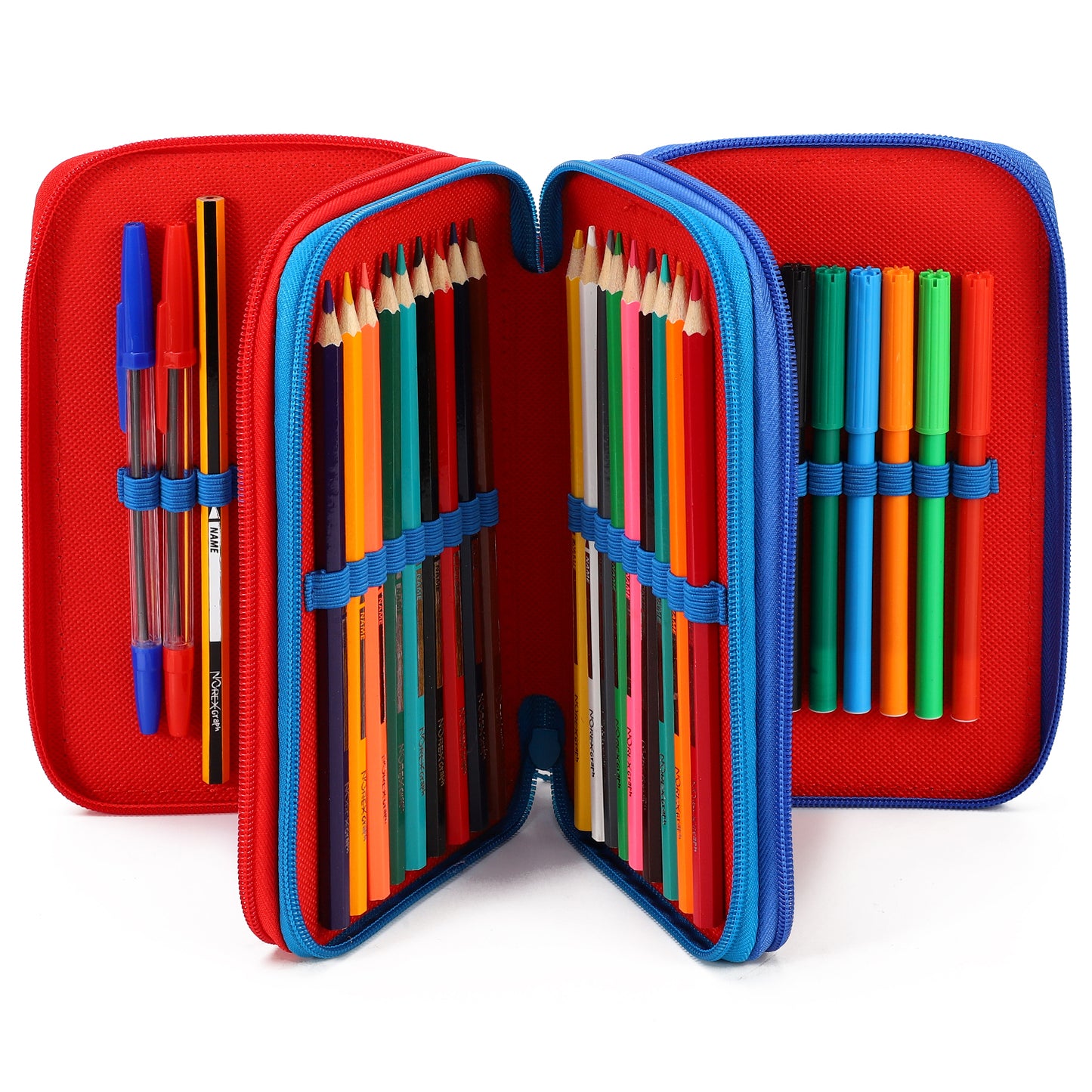 Bing 3 Tier Large Pencil Case Multi Compartment School Supplies Stationery Colouring Pens Pencils Sets, Blue