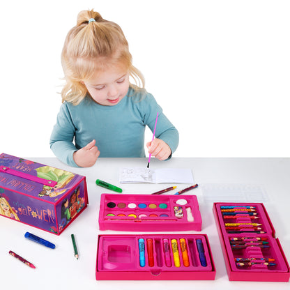 Disney Princess 52pc Kids Colouring Art Stationery Set with Watercolour Felt Tip Pens Crayons and Pencils Travel Set for Children