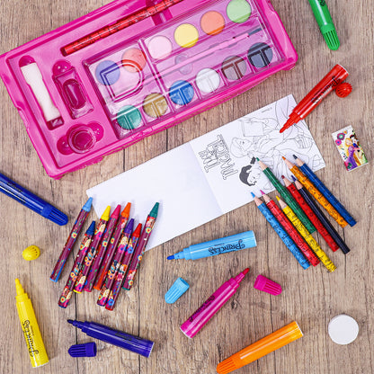 Disney Princess 52pc Kids Colouring Art Stationery Set with Watercolour Felt Tip Pens Crayons and Pencils Travel Set for Children