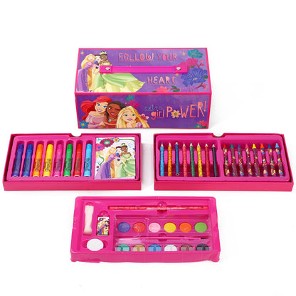 Disney Princess 52pc Kids Colouring Art Stationery Set with Watercolour Felt Tip Pens Crayons and Pencils Travel Set for Children