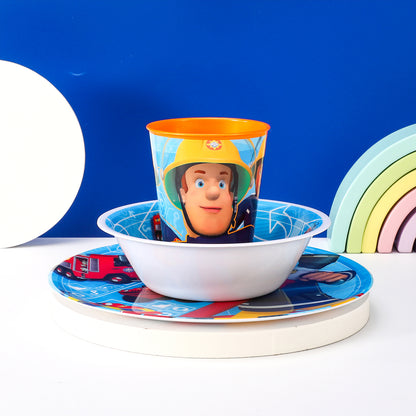 Fireman Sam Kids Childrens BPA Free 3pcs Breakfast Lunch Dinner Set Plate, Bowl & Cup