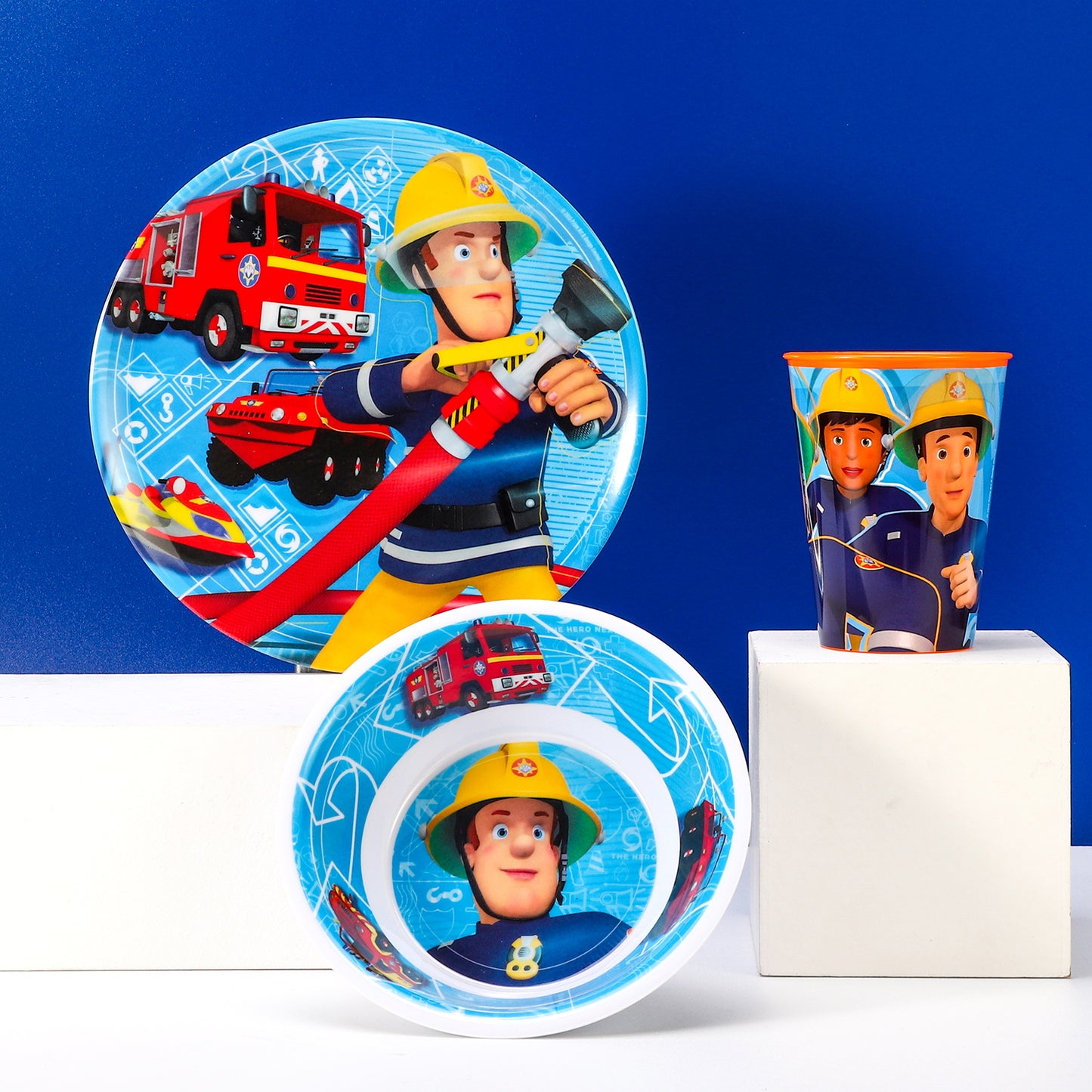 Fireman Sam Kids Childrens BPA Free 3pcs Breakfast Lunch Dinner Set Plate, Bowl & Cup