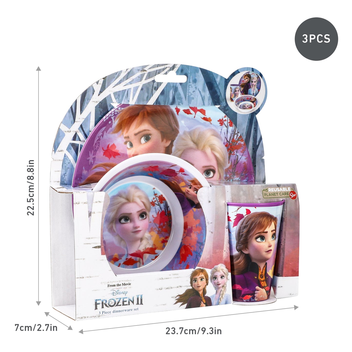 Disney Frozen Kids Childrens BPA Free 3pcs Breakfast Lunch Dinner Set Plate, Bowl & Cup