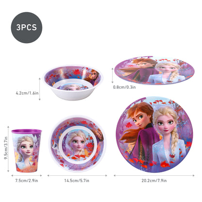 Disney Frozen Kids Childrens BPA Free 3pcs Breakfast Lunch Dinner Set Plate, Bowl & Cup