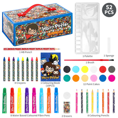 Harry Potter 52pc Kids Colouring Sets with Watercolor Felt Tip Pens Crayons and Pencils Travel Set for Children