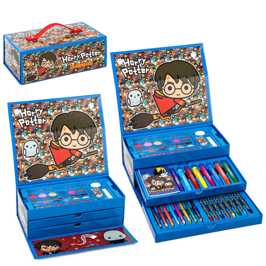 Harry Potter 52pc Kids Colouring Sets with Watercolor Felt Tip Pens Crayons and Pencils Travel Set for Children