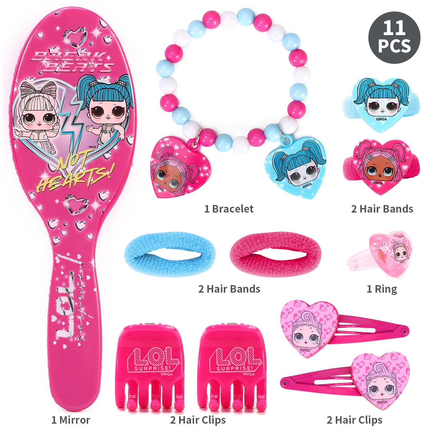 LOL Surprise! Girl 11pcs Girls Kids Hair Accessories Clips Comb Bands and Beauty Set