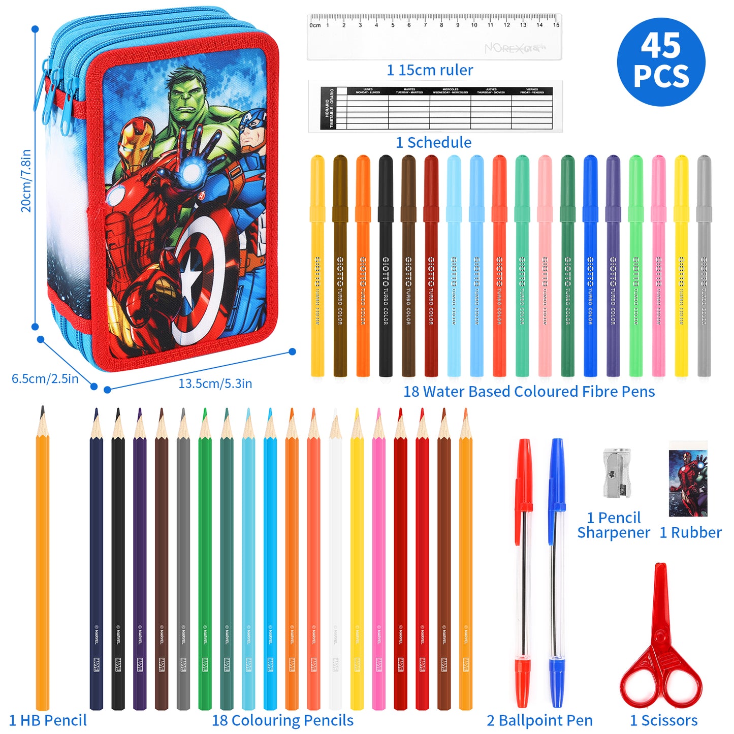 The Avengers 3 Compartment School Pencil Case - Official Marvel Licensed, Multicoloured