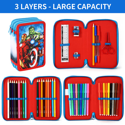 The Avengers 3 Compartment School Pencil Case - Official Marvel Licensed, Multicoloured