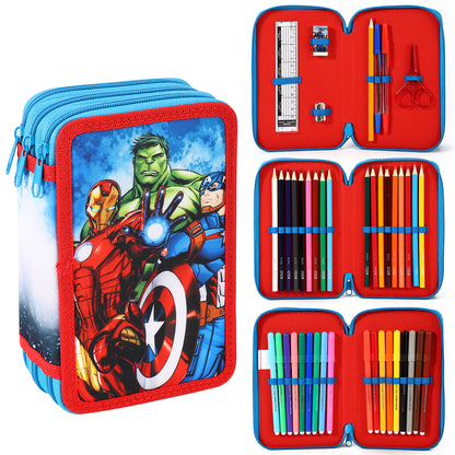 The Avengers 3 Compartment School Pencil Case - Official Marvel Licensed, Multicoloured