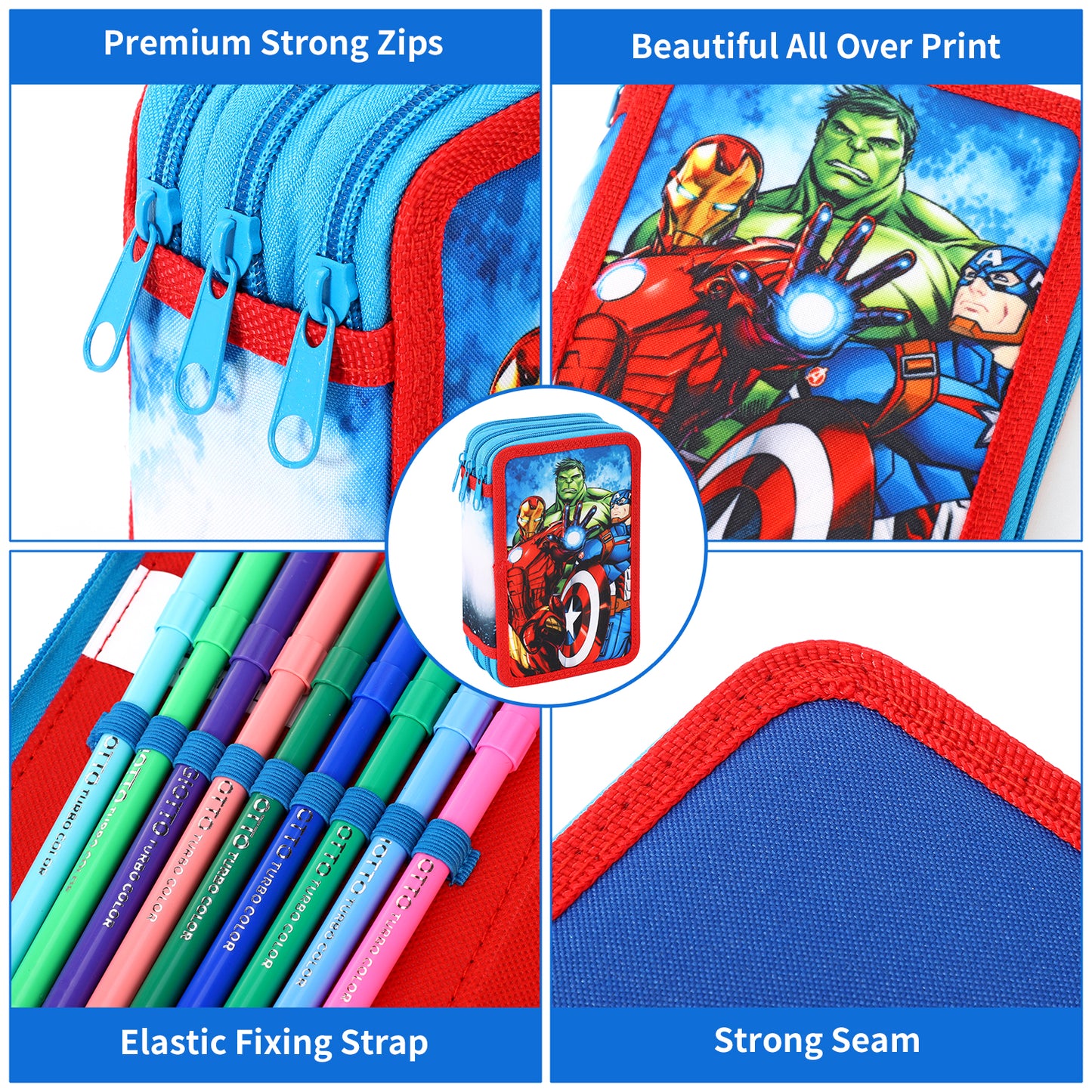 The Avengers 3 Compartment School Pencil Case - Official Marvel Licensed, Multicoloured