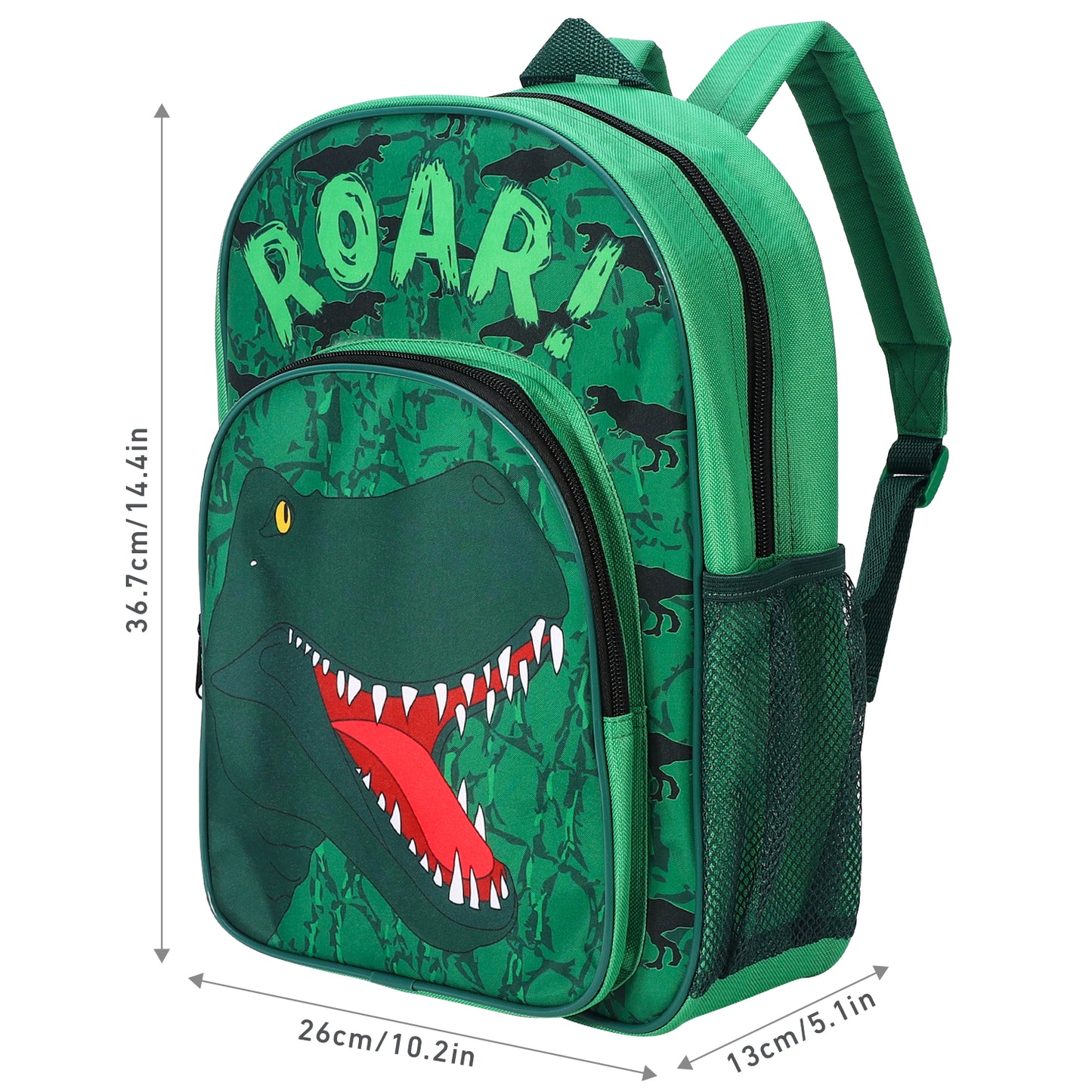 Dinosaur Green Kids Childrens Backpack School Rucksack Travel Bag Boys Girls with side mesh pocket Boys Girls