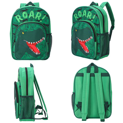 Dinosaur Green Kids Childrens Backpack School Rucksack Travel Bag Boys Girls with side mesh pocket Boys Girls