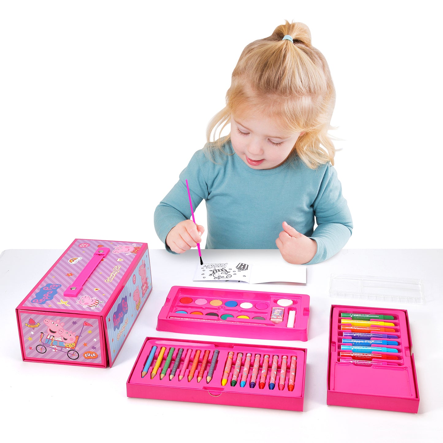 Peppa Pig 52pc Kids Colouring Sets with Watercolor Felt Tip Pens Crayons and Pencils Travel Set for Children