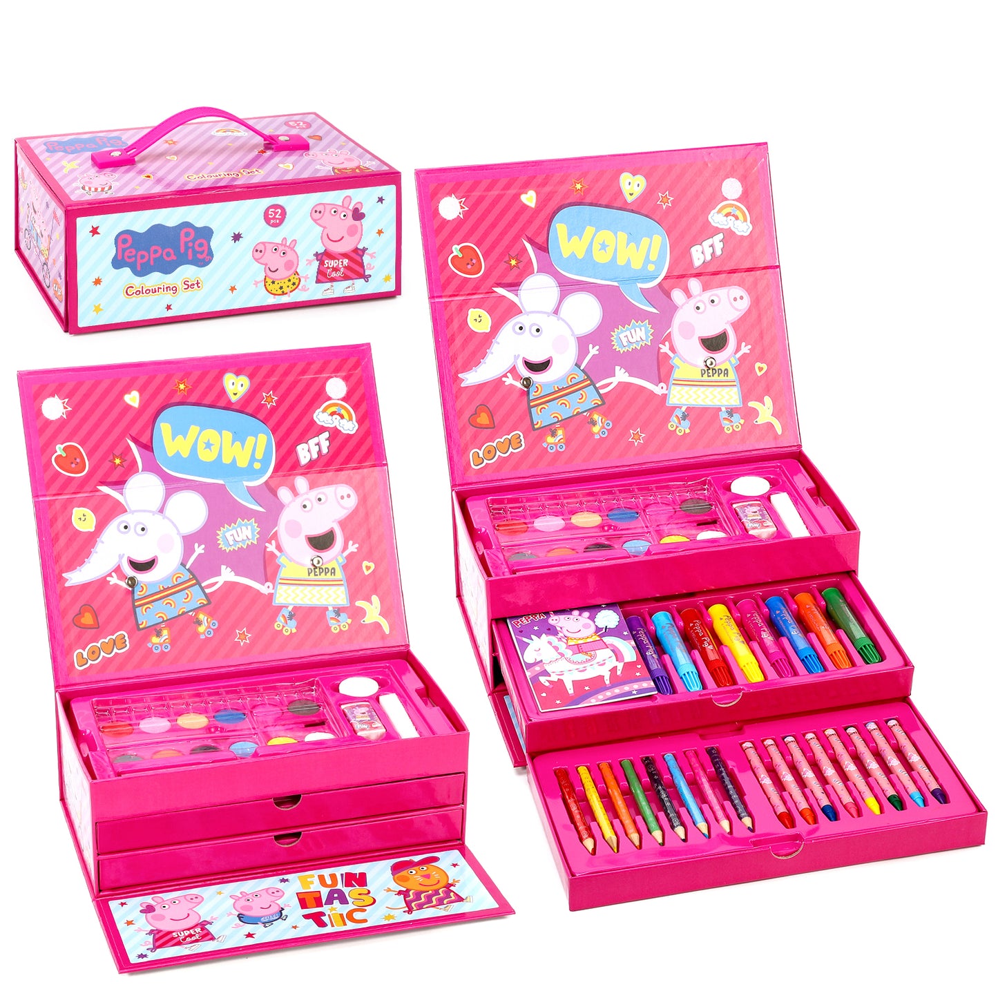 Peppa Pig 52pc Kids Colouring Sets with Watercolor Felt Tip Pens Crayons and Pencils Travel Set for Children