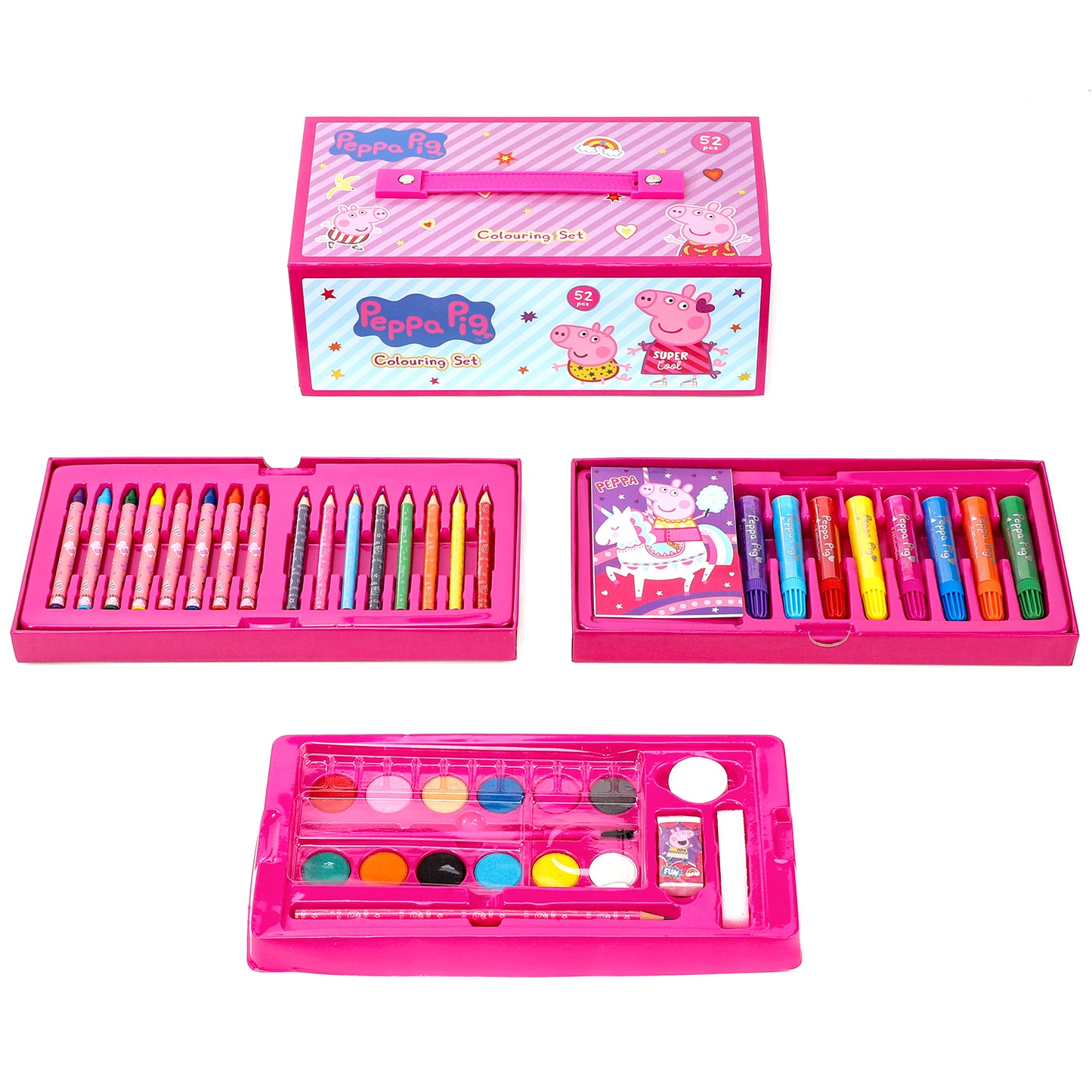 Peppa Pig 52pc Kids Colouring Sets with Watercolor Felt Tip Pens Crayons and Pencils Travel Set for Children