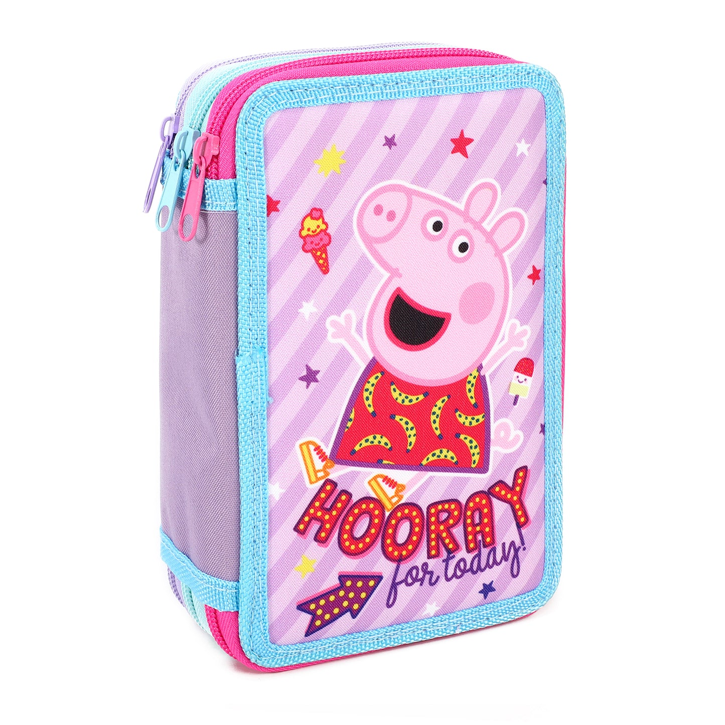 Peppa Pig 3 Tier Large Pencil Case Multi Compartment School Supplies Stationery Colouring Pens Pencils Sets, Blue