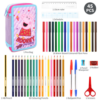 Peppa Pig 3 Tier Large Pencil Case Multi Compartment School Supplies Stationery Colouring Pens Pencils Sets, Blue