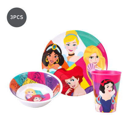 Disney Princess Kids Childrens BPA Free 3pcs Breakfast Lunch Dinner Set Plate, Bowl & Cup