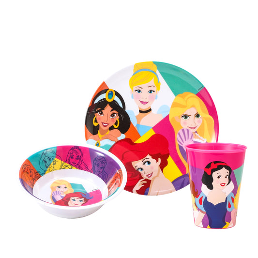 Disney Princess Kids Childrens BPA Free 3pcs Breakfast Lunch Dinner Set Plate, Bowl & Cup