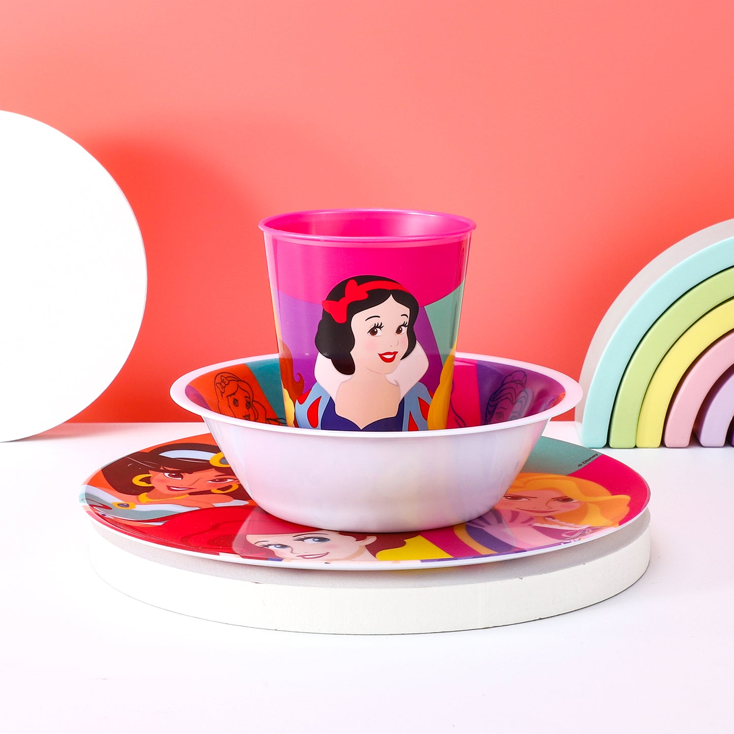 Disney Princess Kids Childrens BPA Free 3pcs Breakfast Lunch Dinner Set Plate, Bowl & Cup