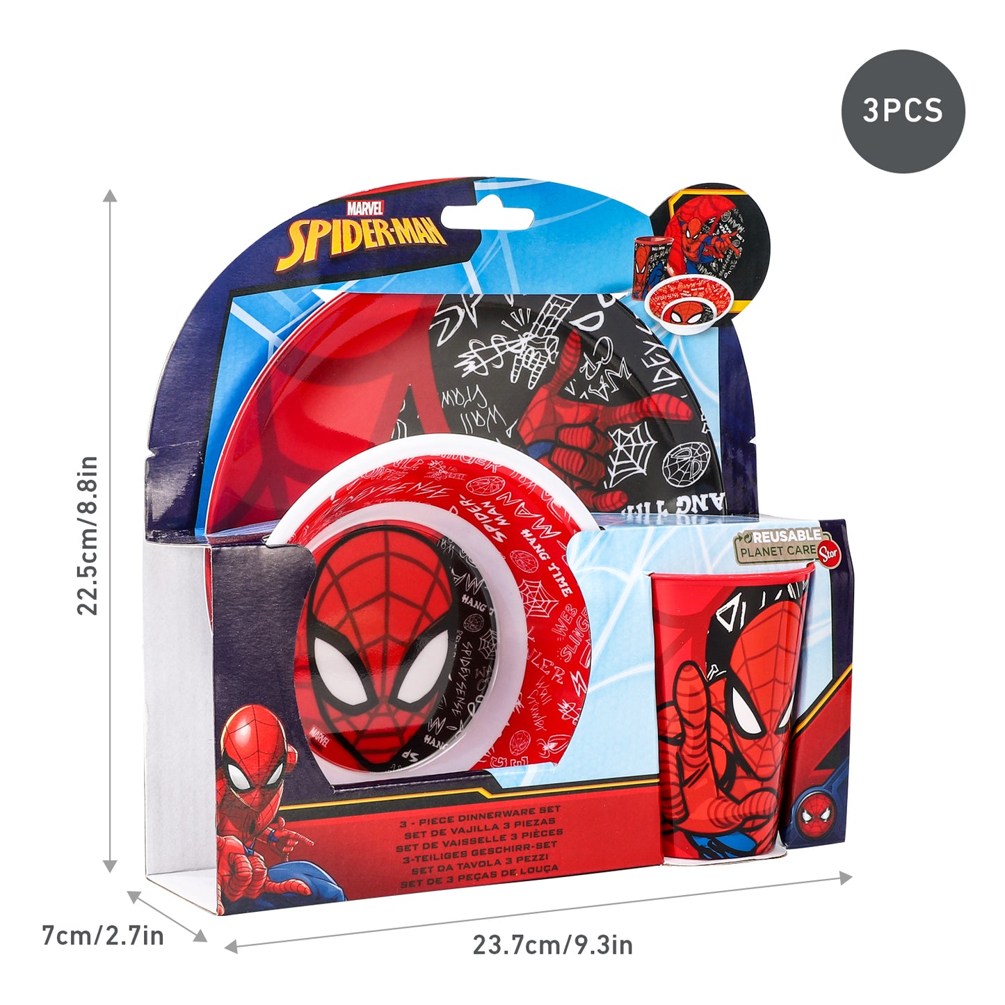 Spiderman Urban Web 3 Pcs Melamine Set W/O Rim (Plate, Bowl & Tumbler 260 Ml), BPA free