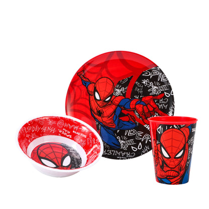 Spiderman Urban Web 3 Pcs Melamine Set W/O Rim (Plate, Bowl & Tumbler 260 Ml), BPA free