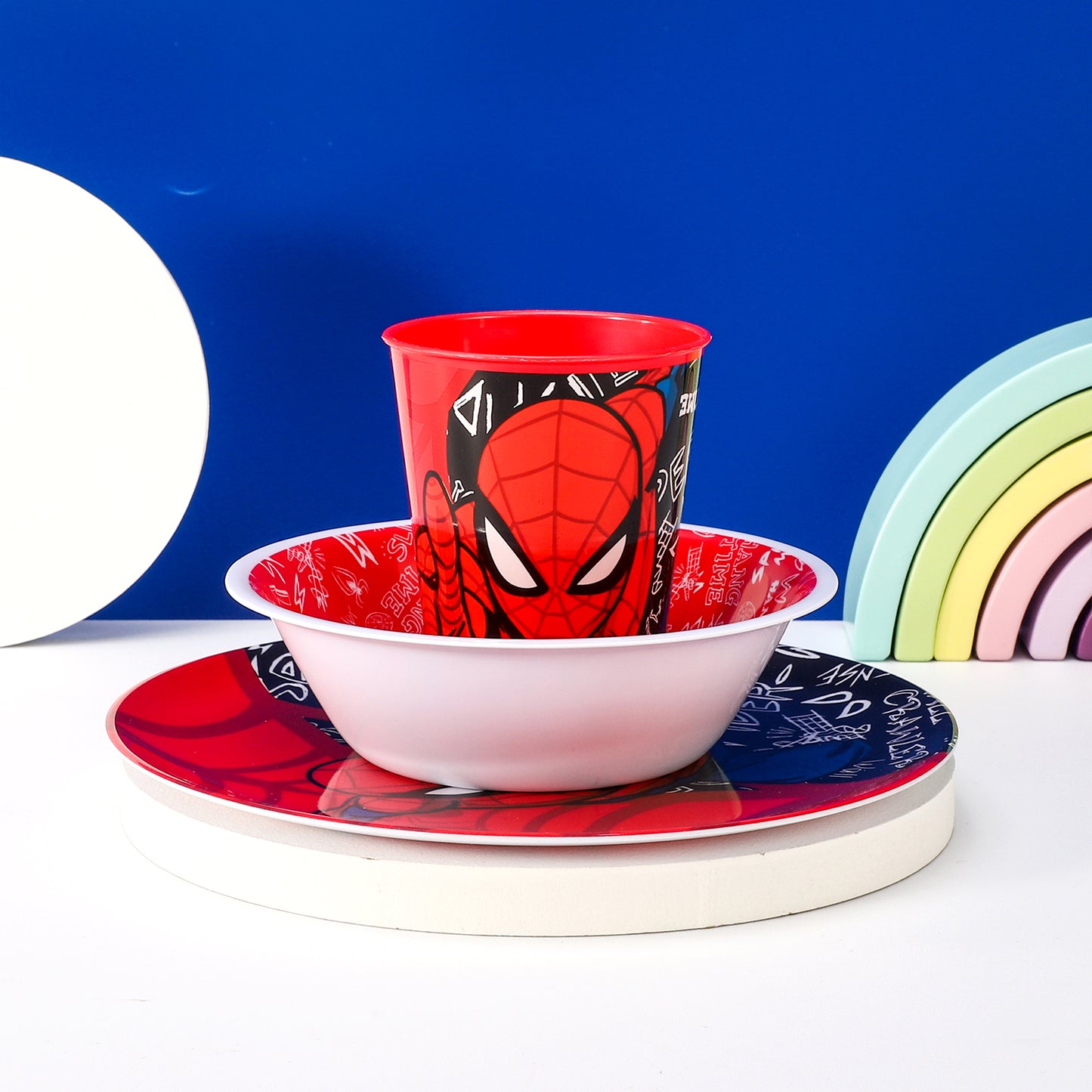 Spiderman Urban Web 3 Pcs Melamine Set W/O Rim (Plate, Bowl & Tumbler 260 Ml), BPA free